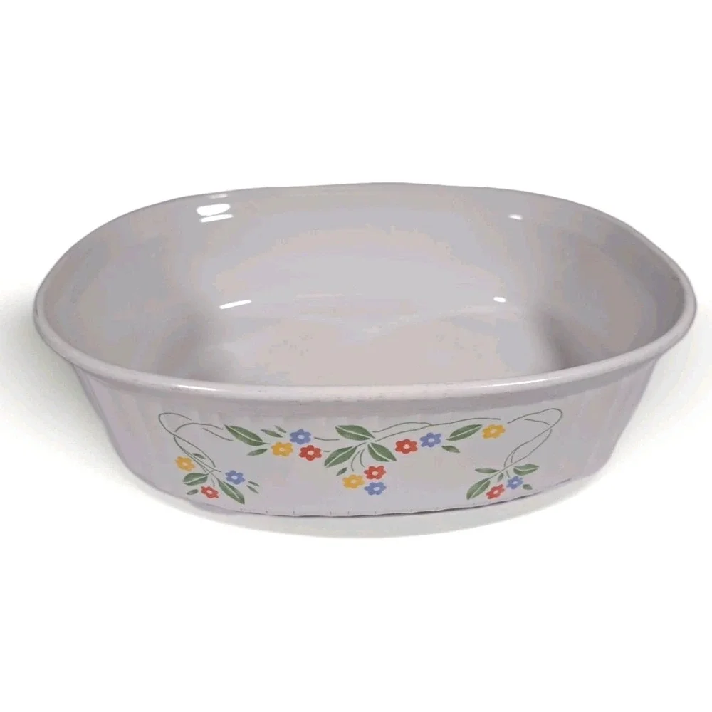 CorningWare French‎ White Wildflower Oval Casserole Baking Dish Vintage Floral